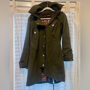 Betsey Johnson Wool Army Jacket with Faux fur Hood
